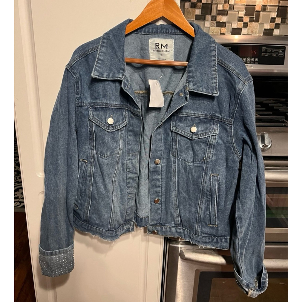 New Rebecca Minkoff Rhinestone Cuffs Jean Jacket - Picture 1 of 5